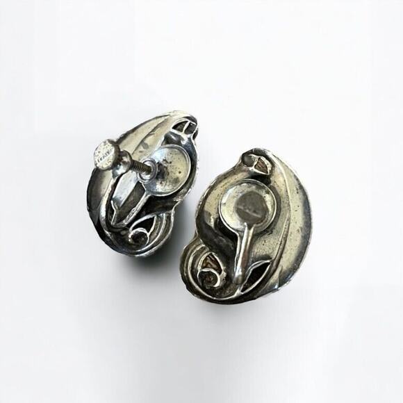 Vintage Stamped Sterling Silver Lily Calla Screw Back Earrings Leaf Flowers - Picture 5 of 7